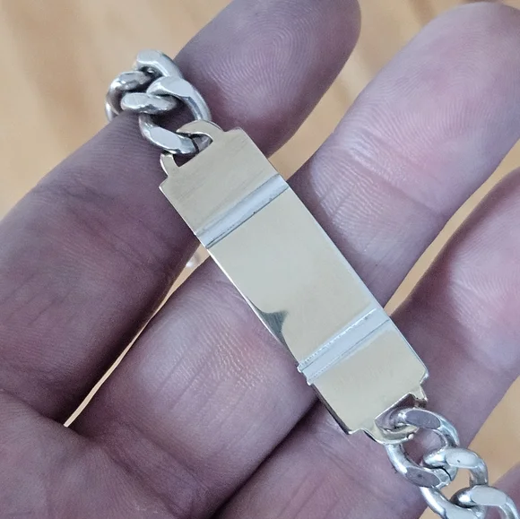 Heavy 34g Men's 8" Sterling Silver ID Plaque Chain Link Bracelet - Picture 7 of 7